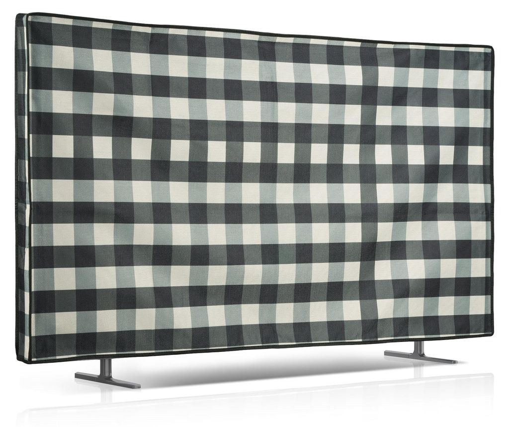 kwmobile Leinen Hülle kompatibel mit 55" TV - Schutzhülle Staubschutz Abdeckhaube für Fernseher - TV Cover Staubhaube Haube - Karo Streifen
