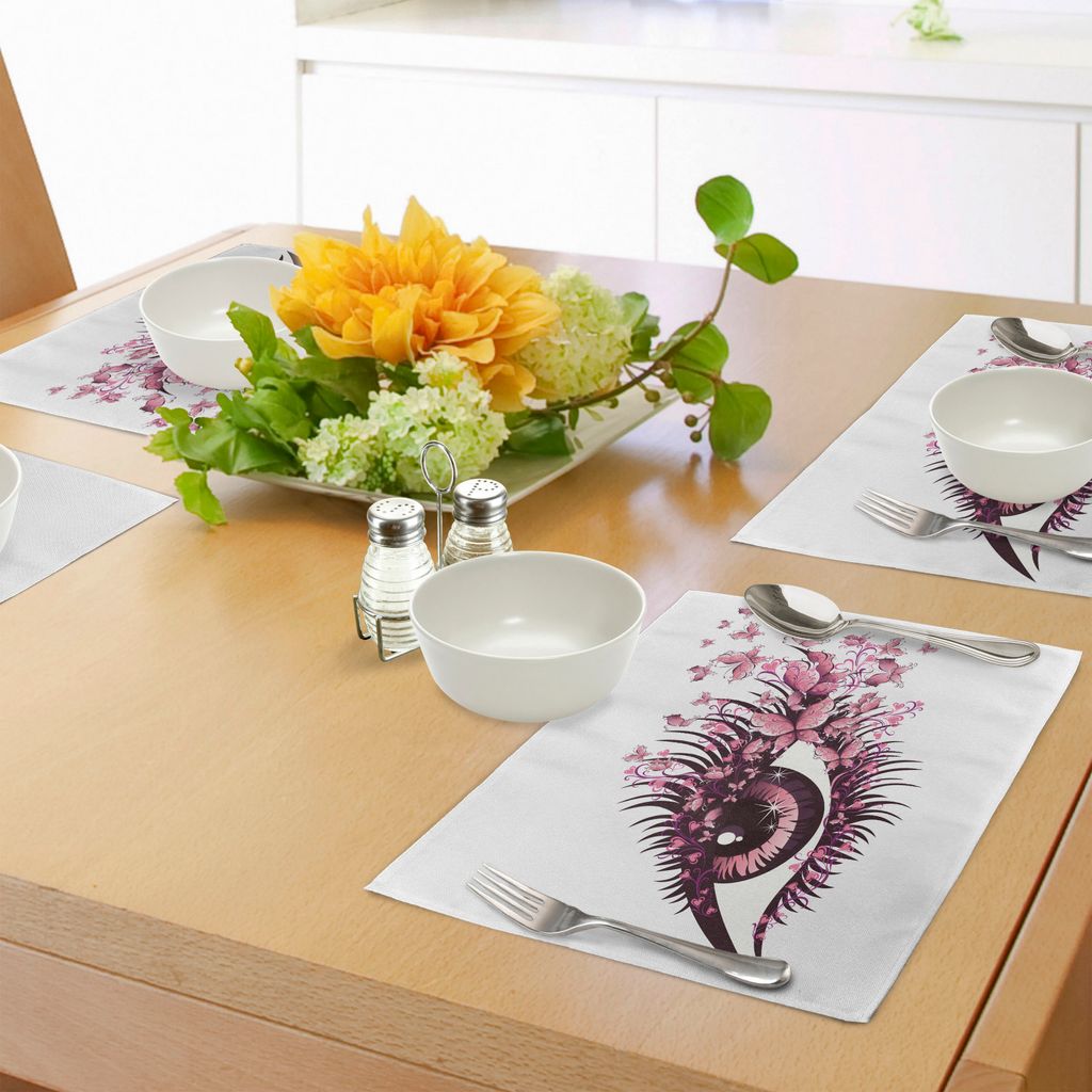 ABAKUHAUS Schmetterlinge Platzmatten, Fairy Female Eye mit Schmetterlingen Wimpern Mascara Stare Party Make-up, Tiscjdeco aus Farbfesten Stoff für...