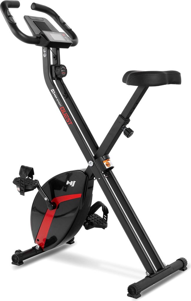 Hop-Sport Heimtrainer Fahrrad Quest - klappbares Fitnessbike Hometrainer mit Magnetwiderstand & 10 Widerstandsstufen, LCD-Display, Pulsmessung