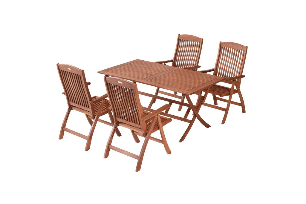 Merxx Maracaibo Gartenmöbel Set 5tlg., 4 Klappsessel, Klapptisch 160 x 90 cm - Eukalyptus