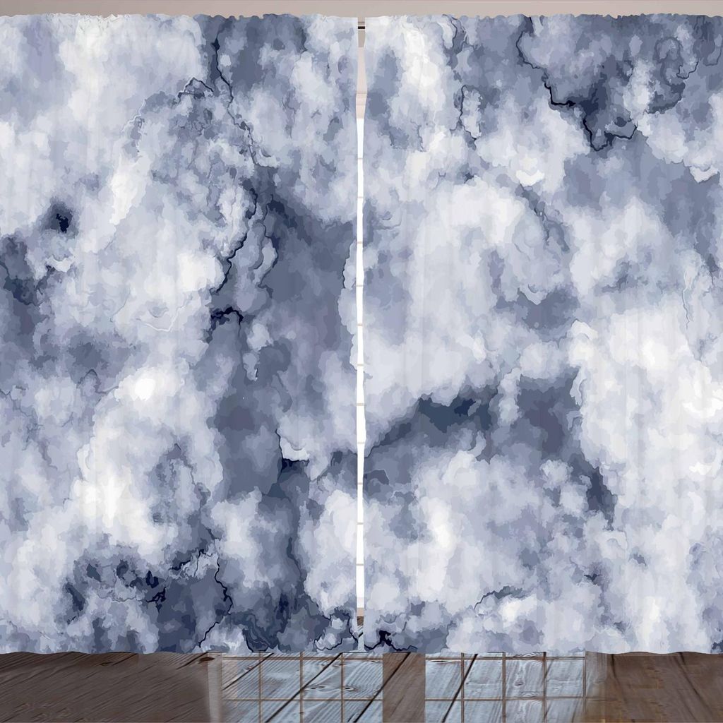 ARANDE Marmor Gardine, Bewölktes stilisiertes künstlerisches Marmormuster mit nebeliger Effekt-Zusammenfassungs-Anzeige, 280 x 260 cm, Kadett Blau