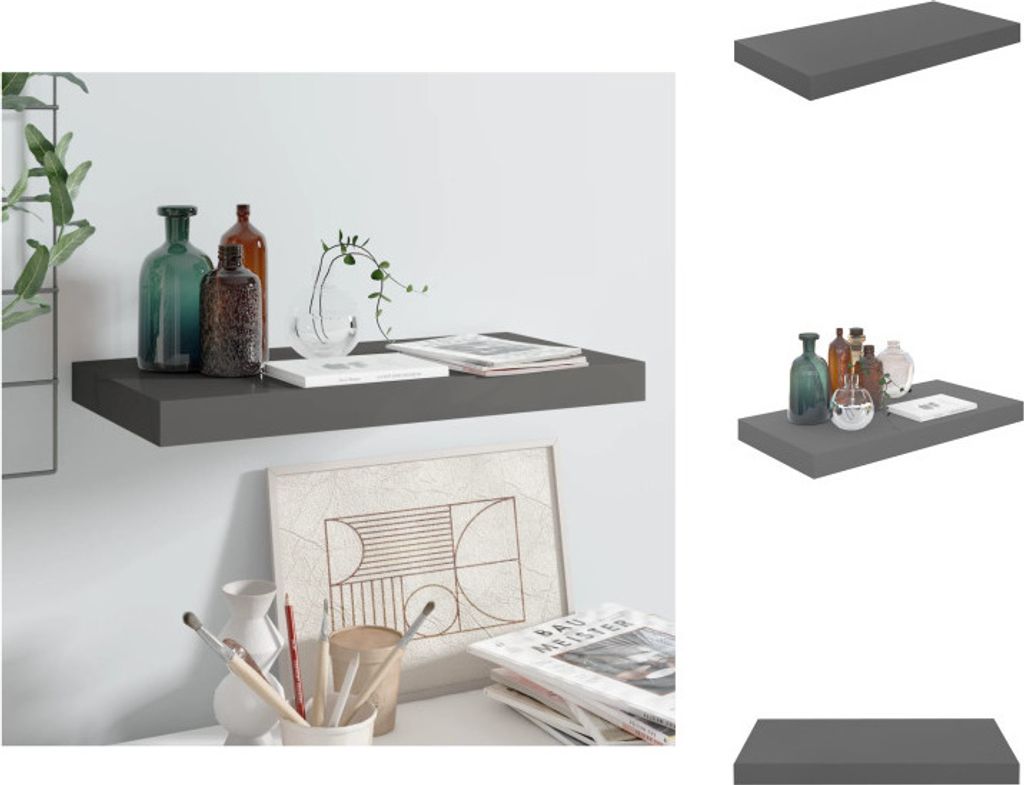 vidaXL Schweberegal Hochglanz-Grau 50x23x3,8 cm MDF - Wandregale