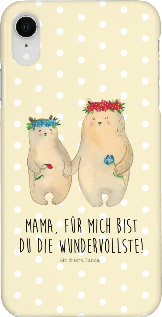Mr. & Mrs. Panda Iphone XR Handyhülle Bären mit Blumenkranz - Gelb Pastell - Geschenk, Mom, Bär, Handy Case, Family, Mama, Muttertag, Familie, P...