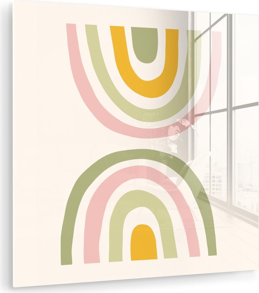 MuchoWow Glasbilder - Bilder auf Wandbild - Foto auf Glas Regenbogen - Pastell - Grün - Rosa - Modern 20x20 cm Wanddekoration aus Glas - Acrylglas...