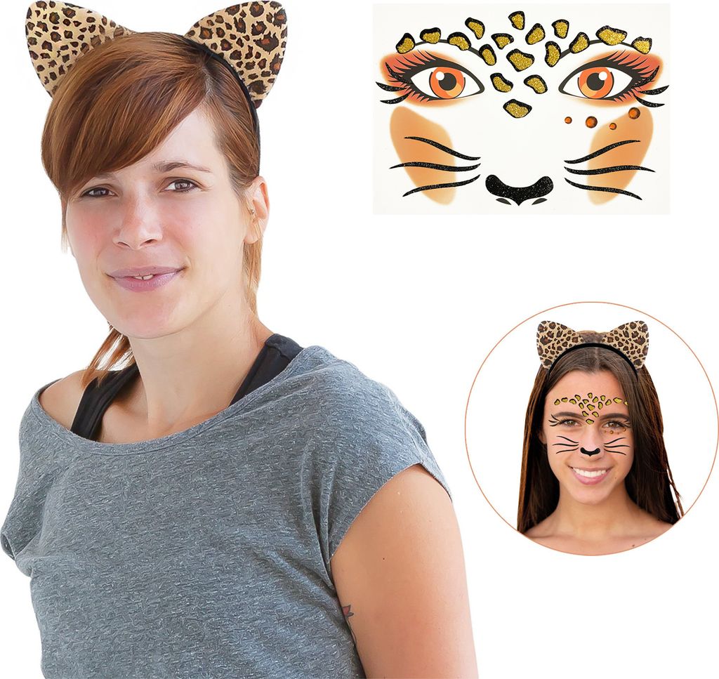 Oblique Unique Leopard Kostüm Accessoire Set - Haarreif + Produktbild 