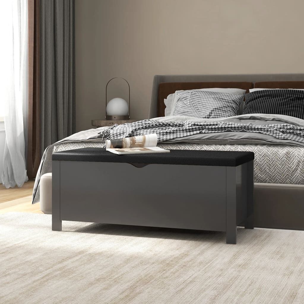The Living Store Sitzbank mit Stauraum und Kissen Grau 105x40x45cm Holzwerkstoff