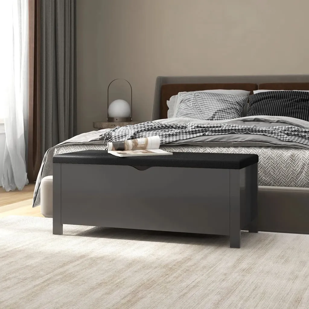 Banc d'entrée gris avec coussin moelleux et grand coffre intégré