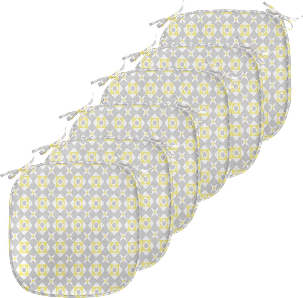 ABAKUHAUS Grau und Gelb Polster für Esszimmerstühle, Fliesenmuster Squares, Dekoratives wasserfestes Kissen mit Riemen für Küchensitze, 40 cm x...