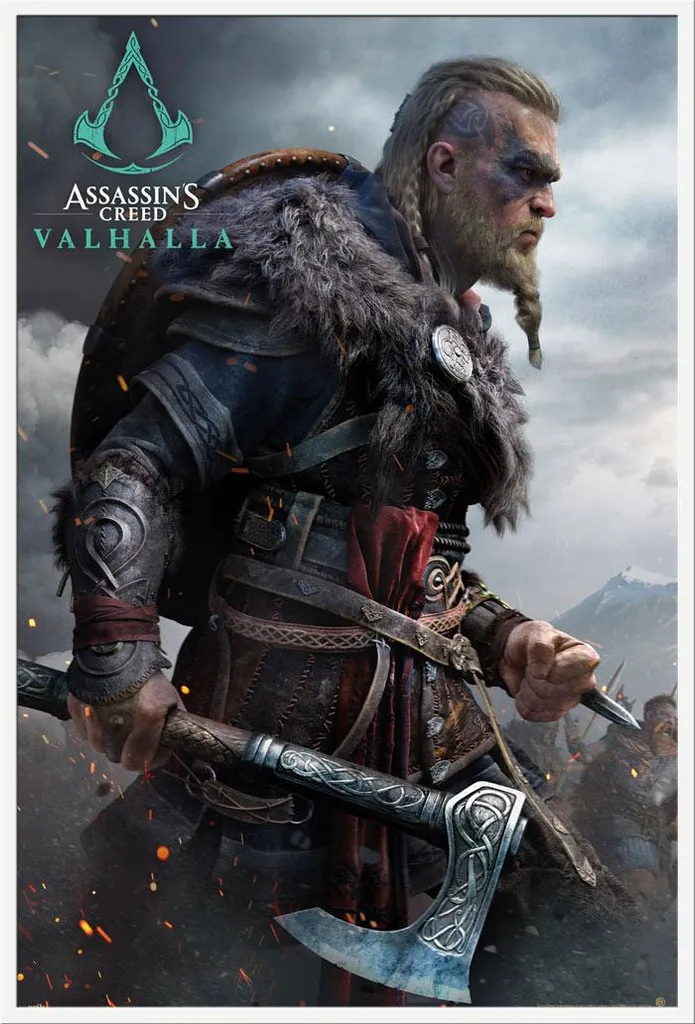 Affiche Assassin's Creed Valhalla Combat avec Cadre Shinsuke Blanc 61x91