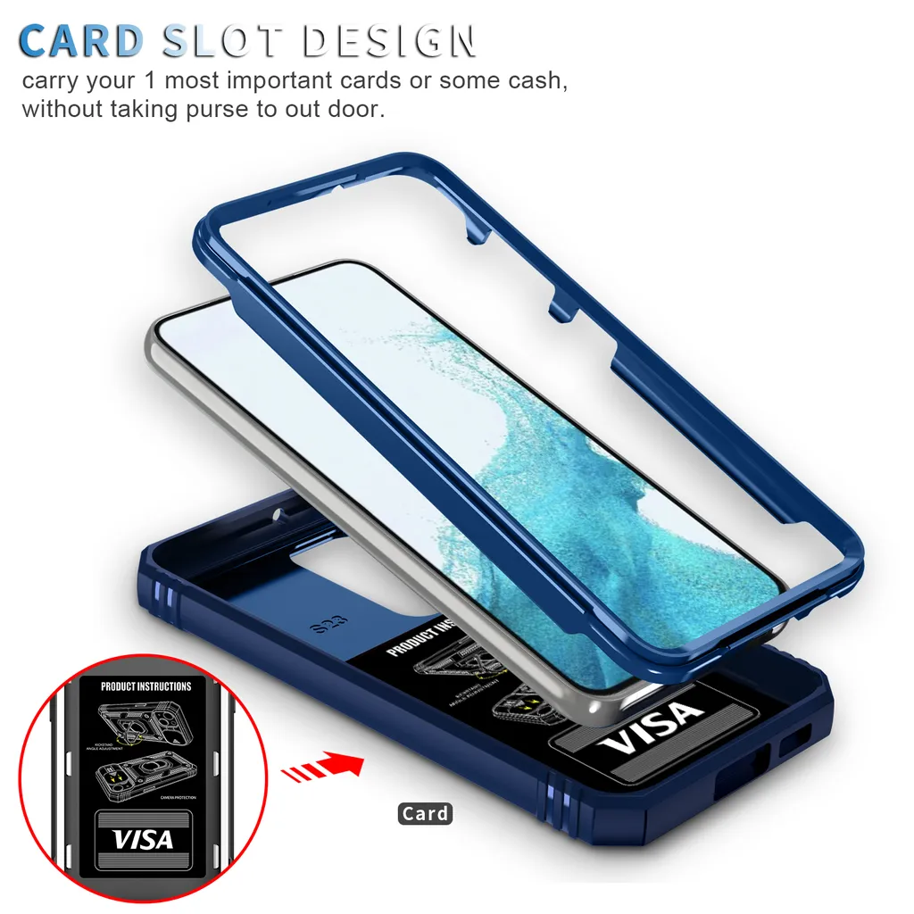 Custodia Samsung S23 Blu: Protezione Fotocamera e Porta Carte Robusta - 11