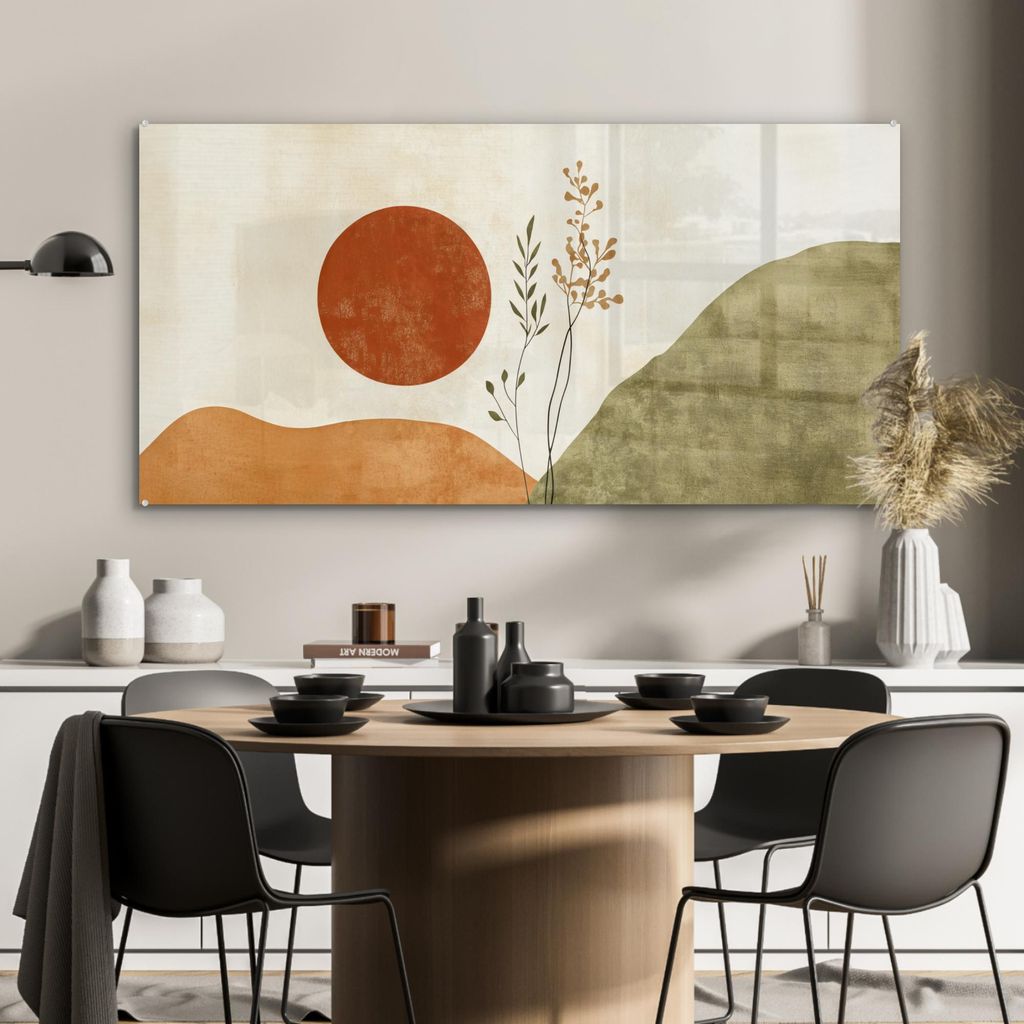 MuchoWow Glasbilder - Bilder auf Wandbild - Foto auf Glas Sonne - Abstrakt - Äste - Orange 120x60 cm Wanddekoration aus Glas - Acrylglasbild - Acr...
