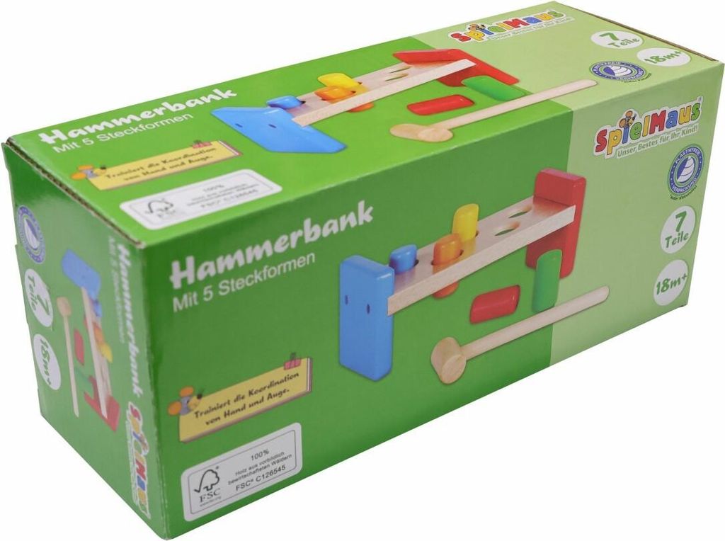 Holz Hammerbank Spielzeug 7-teilig bunt für Kleinkinder