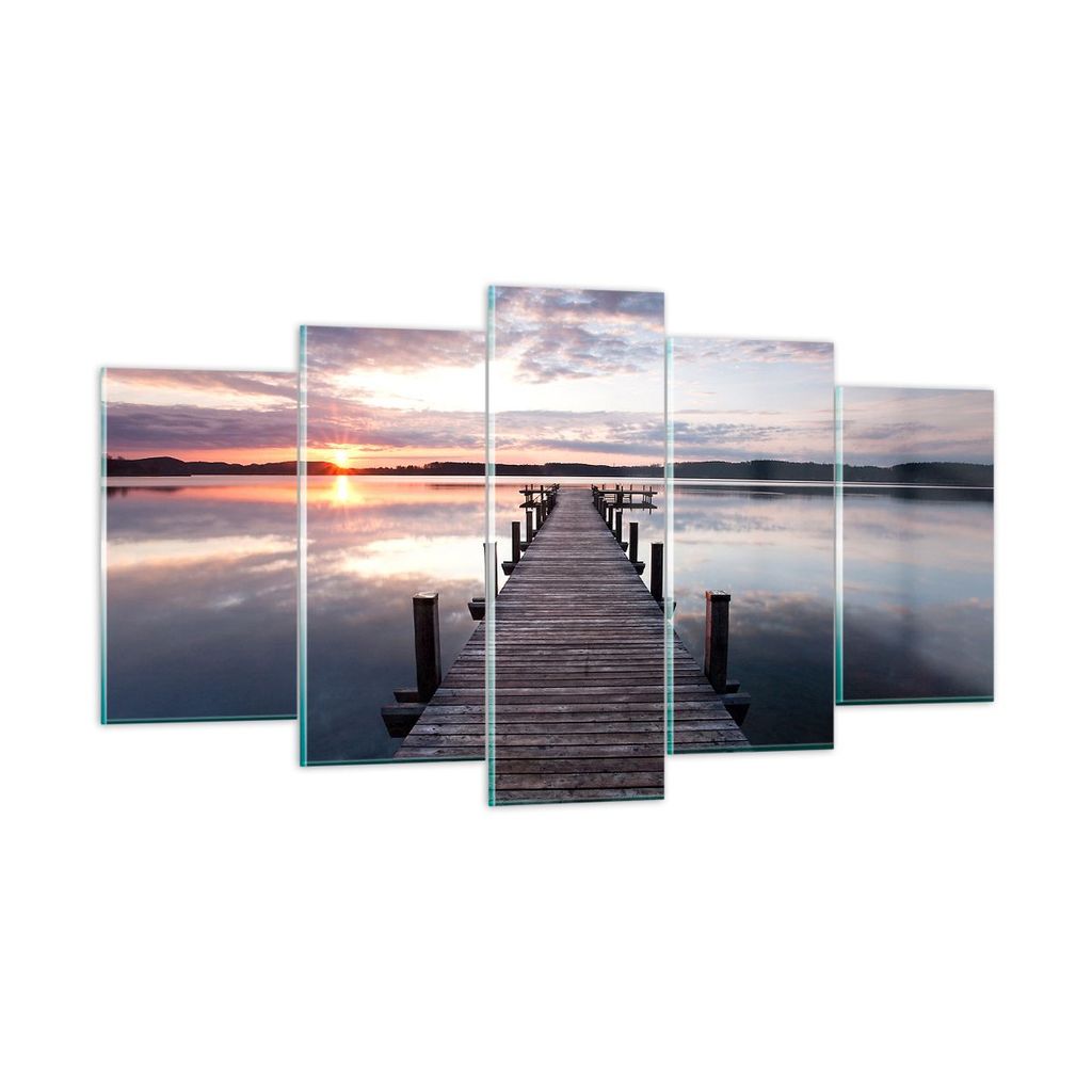 Bilder auf glas - Fußgängerbrücke See Sonnenuntergang Abend - 160x85cm - Glasbilder - Wandbilder - Kunstdruck - Wanddekoration aus Glas - Glas B...