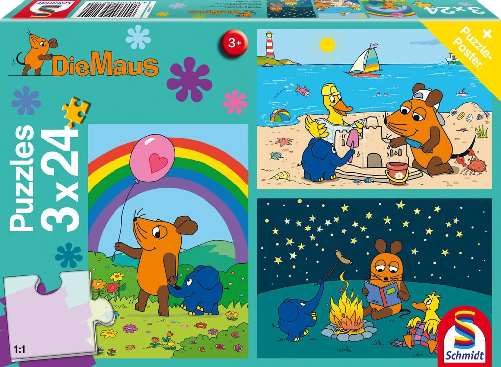 3 x 24 Teile Schmidt Spiele Kinder Puzzle Die Maus Gute Produktbild 