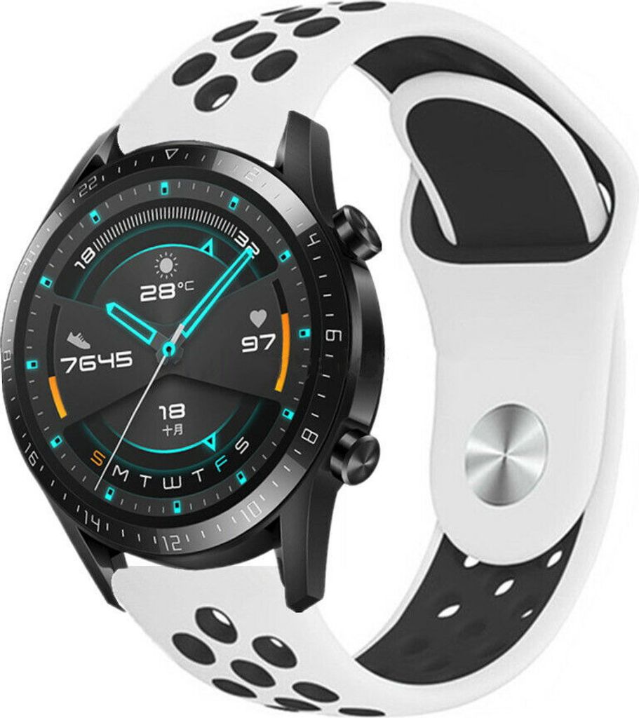 Strap-it Huawei Watch GT 2 Sportarmband (Weiß/Schwarz)