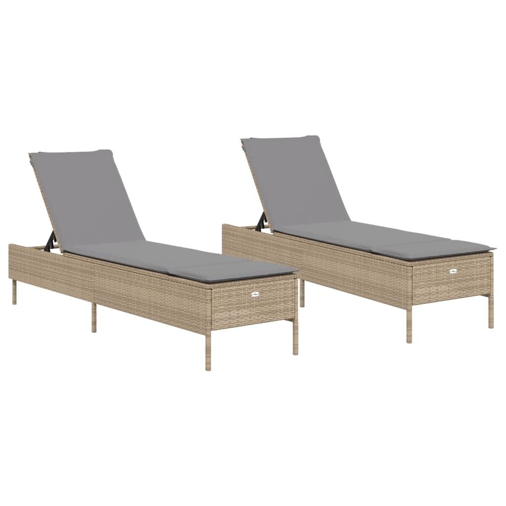 (Robust Möbel)Liegestuhl/Relaxliege - Sonnenliegen mit Auflagen 2er set - elegantes Design - für Outdoor Garten - Beige Poly Rattan - 198x55x...