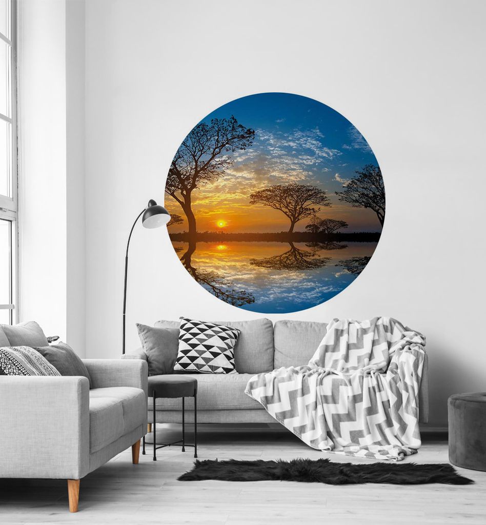 Fototapete Dämmerung über See rund, Material:Premium Vlies 150g/qm, Größe Tapete:195cm rund