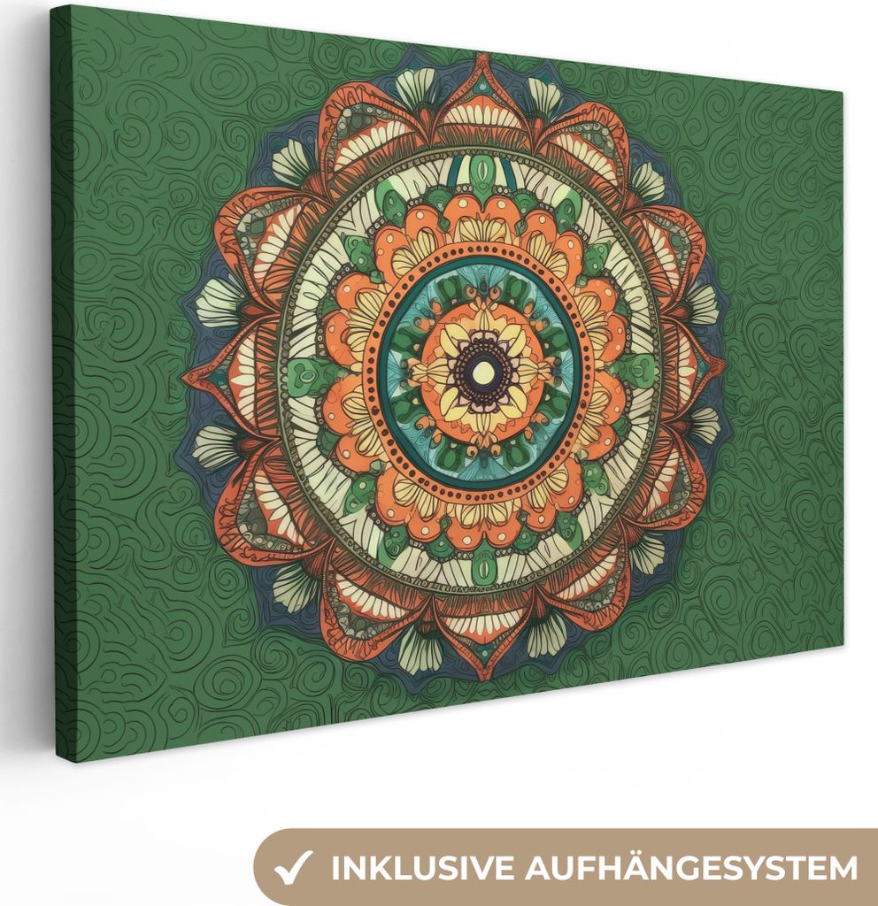 OneMillionCanvasses - Leinwandbilder - 140x90 cm, Mandala - Hippie - Blumen - Orange, Wandbilder Kunstdruck Wanddekoration - Foto auf Leinwand - ...