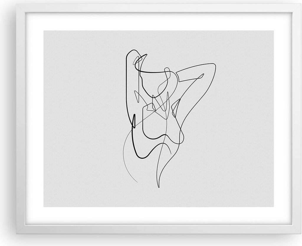 Gerahmtes Poster - Weißer Rahmen - Frau Bleistift Linie - 50x40 cm - Wand Bild - Wanddeko - Wandbilder - Kunstposter - Wandposter - Bilderrahmen -...