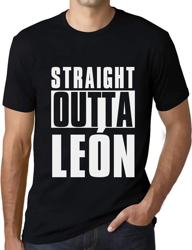 Herren Grafik T-Shirt Straight Outta León Öko-Verantwortlich Vintage Jahrgang Kurzarm Lustige Druck Geburtstag Geschenk Mann