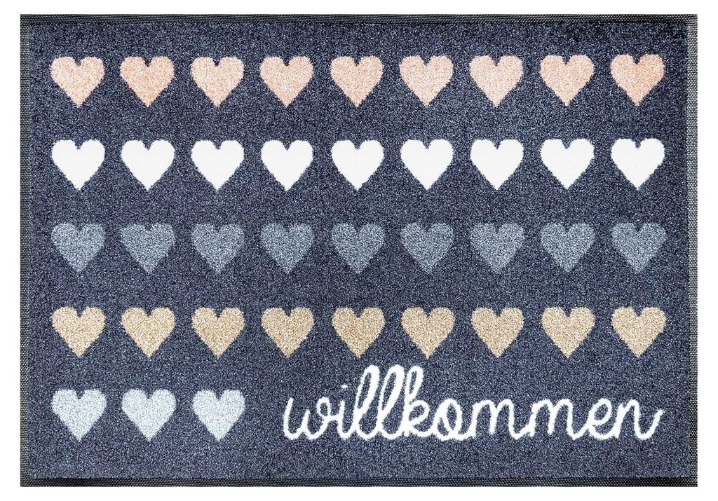 Fußmatte Willkommen Herzen 50x75 cm, für Innen und Außen, waschbar, Bunt