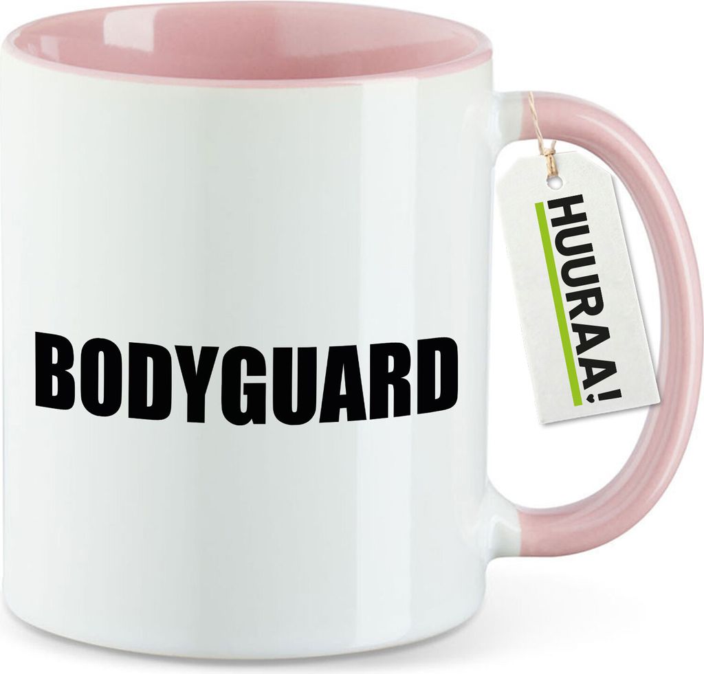 Huuraa Motivtasse Bodyguard Schriftzug Geschenk 330ml Rosa Bodyguard Souvenir