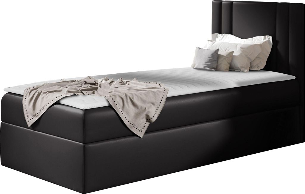 MIRJAN24 Boxspringbett Carmen Mini, Einzelbett mit Bettkasten für die Bettwäsche, mit Topper und Kopfteil (Soft 011, Größe: 90x200 cm, Seite: R...