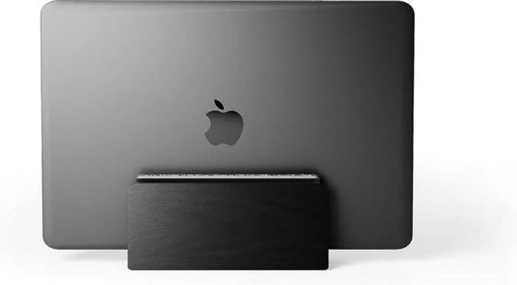 Station verticale bois noir laptop avec protection interne anti-rayure
