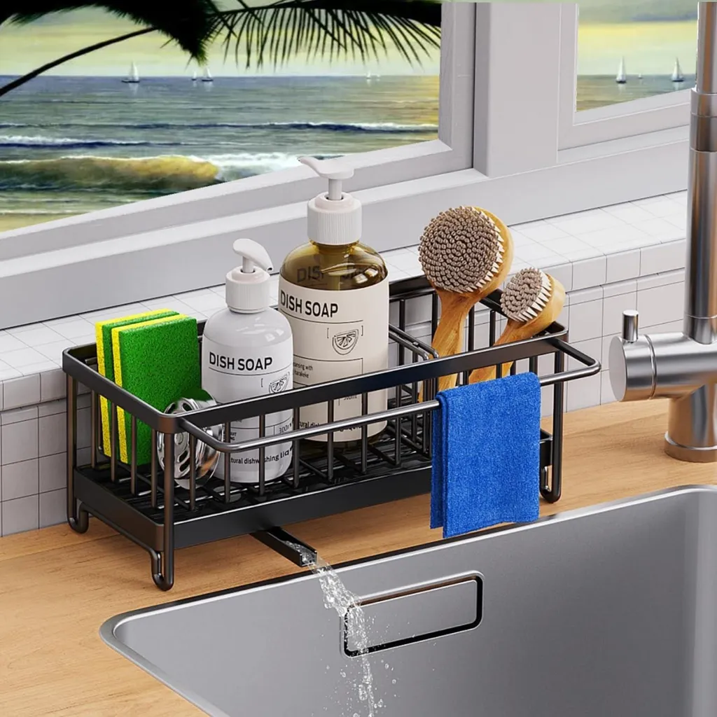 Organiseur de cuisine pour éponges et torchons avec drainage à 360°