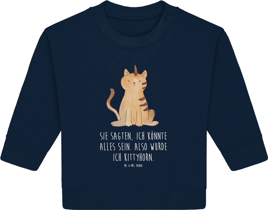 Mr. & Mrs. Panda Organic Baby Pullover Einhorn Katze 12. - 18. Monat - French Navy - Geschenk, Unicorn, Mieze, Regenbogen, Glitzer, Bullover