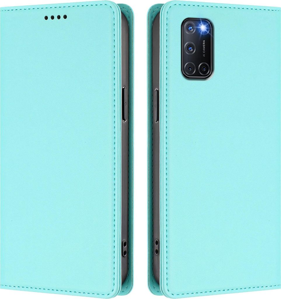 Handyhülle für Oppo A52 / A92 / A72 4G, Kunstleder Klapphülle Stoßfeste Magnetische Hülle mit Ständer Türkis