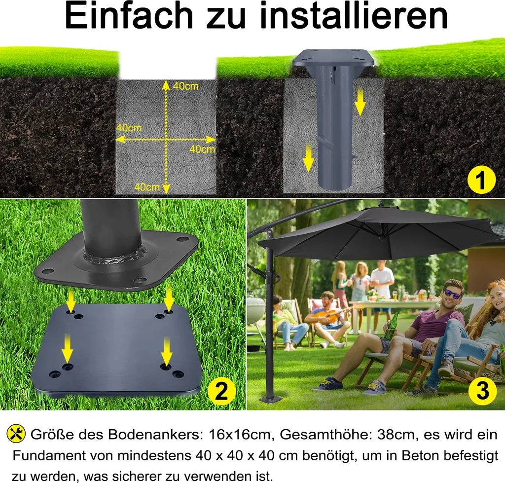 Support de Parasol Métal avec Douille de Sol Robuste Gris Foncé - 3