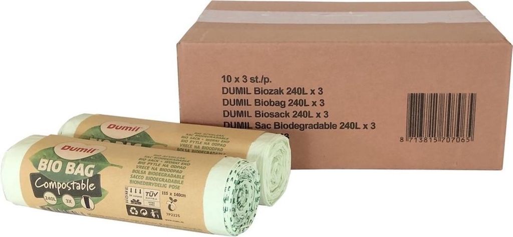 Biomüllsack für 240 Liter 2-Rad-Mülltonnen | Kompostierbar| 10 Rollen je 3 Beutel | Grün