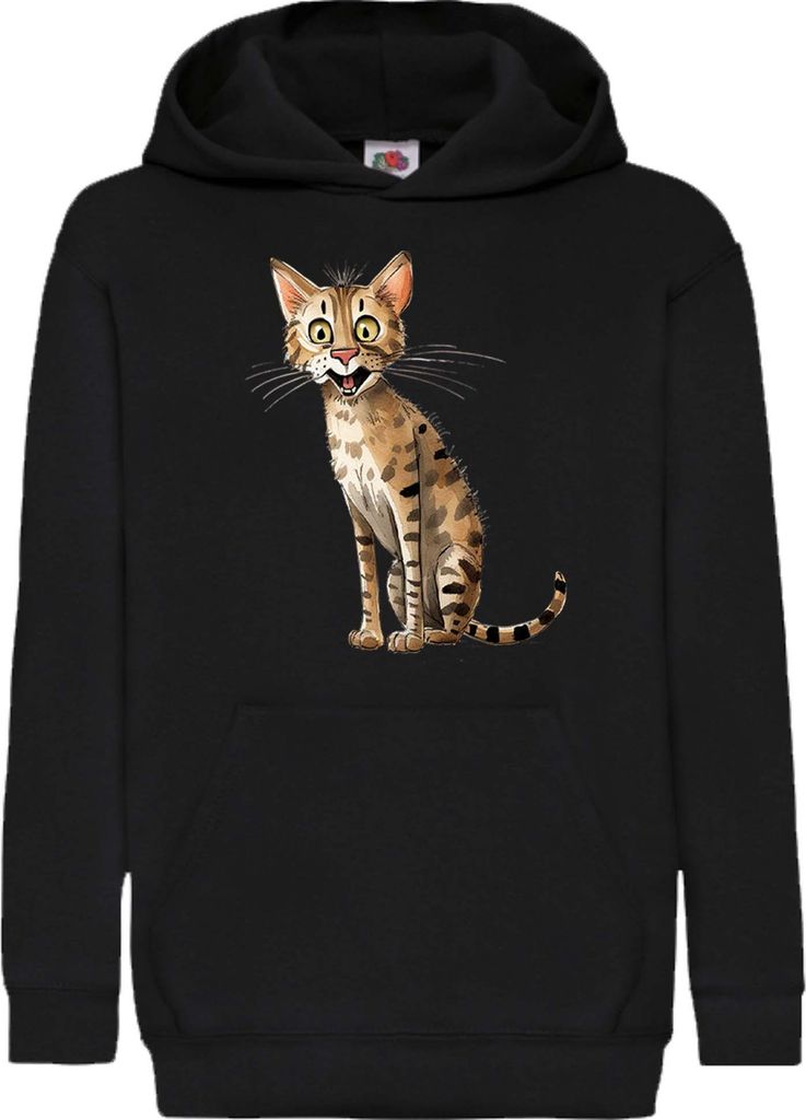 Kinder Kapuzenpullover Funny Cats Breeds Savannah Cat, 7-8 Jahr - 128 / Schwarz