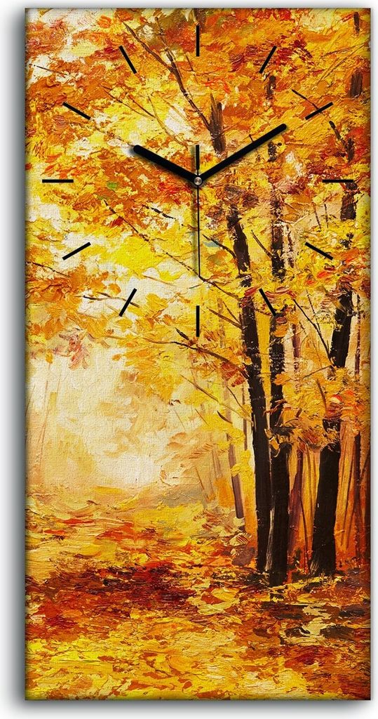 Wandbild Leinwand Bilder mit Uhr 30x60 Malerei Landschaft bunte Herbst Wald - schwarze Hände