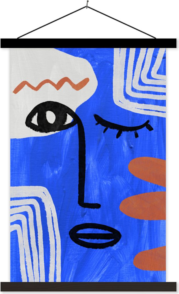 MuchoWow Textilposter Gesicht - Abstrakt - Blau 40x60 cm mit schwarzem Rahmen - Wanddekorationen