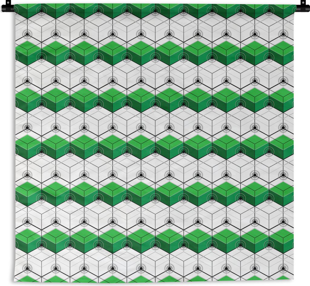 MuchoWow Wandteppich Wandbehang Blöcke - Muster - 3D - Grün 150x150 cm Tapisserie Dekoration Wandtuch - Wohnaccessoires - Modernes