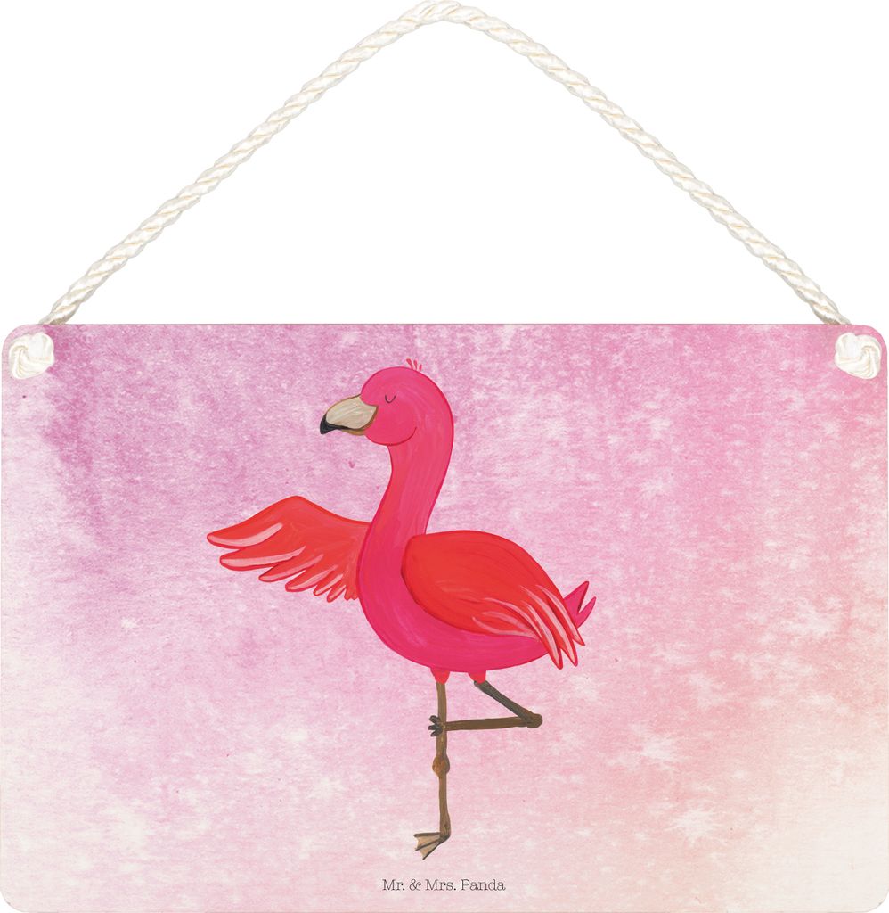 Mr. & Mrs. Panda Schild Flamingo Yoga DIN A5 - Aquarell Pink - Geschenk, holzbild, Türschild, Deko Wandbild, Holzschild, Entspannt, Urlaub, Baum, ...