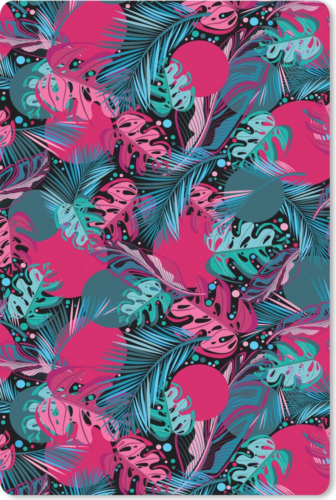 MuchoWow Mauspad Mousepad Blätter - Hawaii - Design - Rosa - Blau 40x60 cm - Mousepads - Maus Mat - Pad - Mausunterlage - Schreibtisch Accesoire