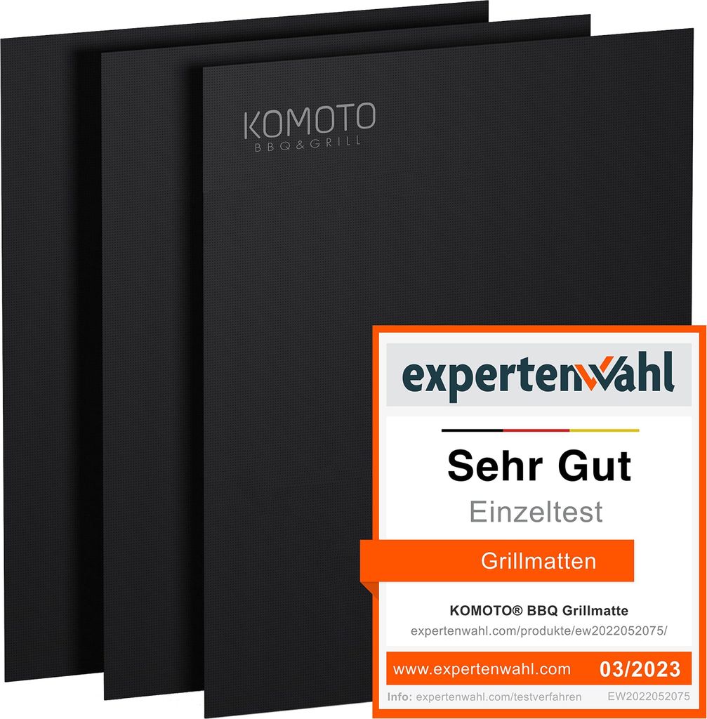 KOMOTO BBQ Grillmatte (3er Set) 50x40 cm I Extra Dick I Grillmatten für Gasgrill und Holzkohle I Perfekte Alternative zur Grillplatte