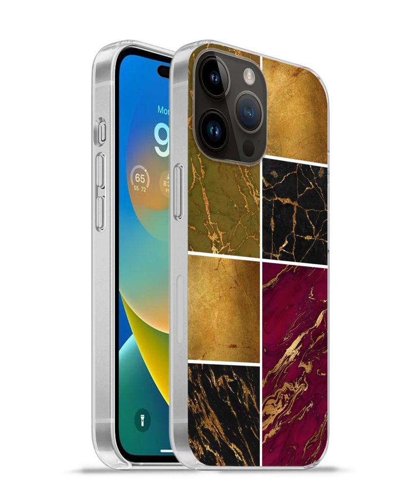 MuchoWow Handyhülle Schutzhülle Hülle für Apple iPhone 14 Pro Max Marmor - Gold - Schwarz - Rosa Silikon Softcase Handy Hülle - Hardcover