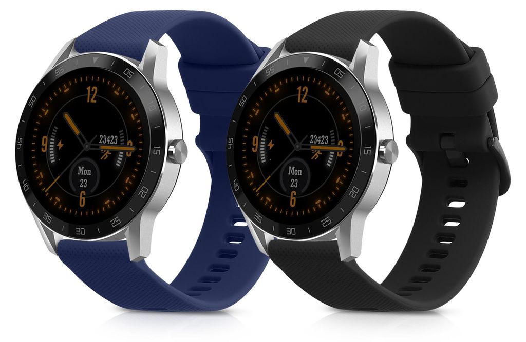 kwmobile 2x Uhrenarmband für Blackview X1 Smartwatch Armband - Fitnesstracker Band Set aus TPU Silikon - Ersatzarmband Smartwatch - Schwarz Dunkel...