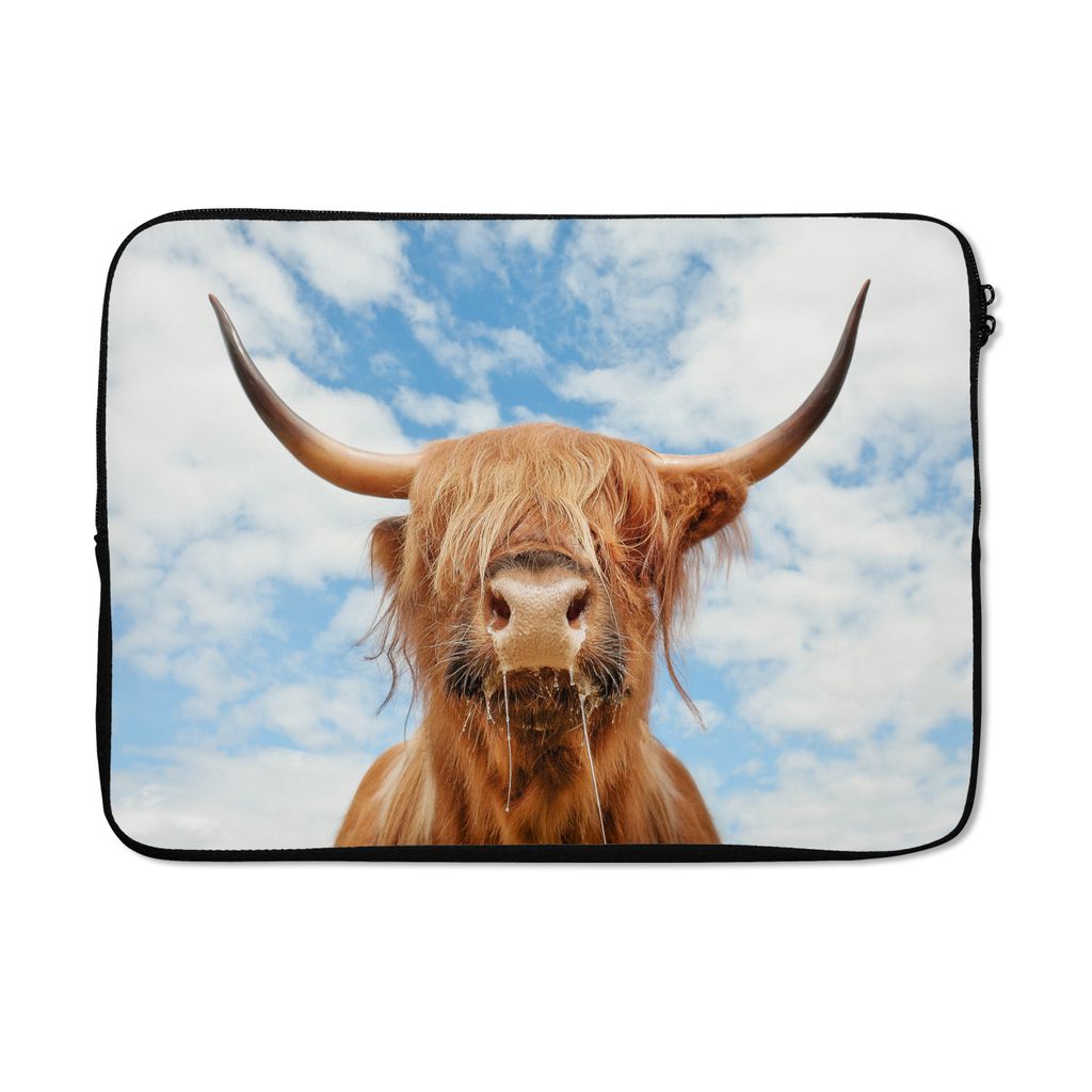 MuchoWow Laptop Hülle 13 Zoll Schottischer Highlander - Wolke - Tiere Laptoptasche - Laptophülle - Sleeve - Rundumschutz