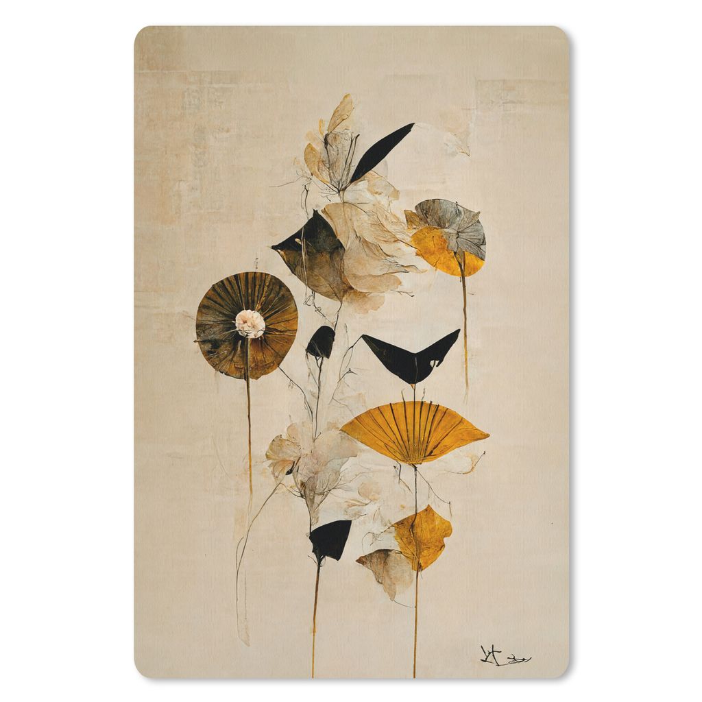 MuchoWow Mauspad Mousepad Blumen - Vintage - Pflanzen - Gold 40x60 cm - Mousepads - Maus Mat - Pad - Mausunterlage - Schreibtisch Accesoire
