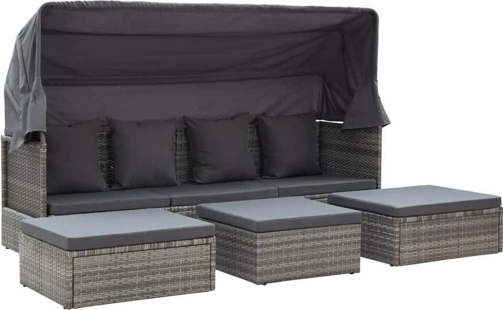 vidaXL Garten-Sonneninsel mit Dach Grautöne Poly Rattan Produktbild 