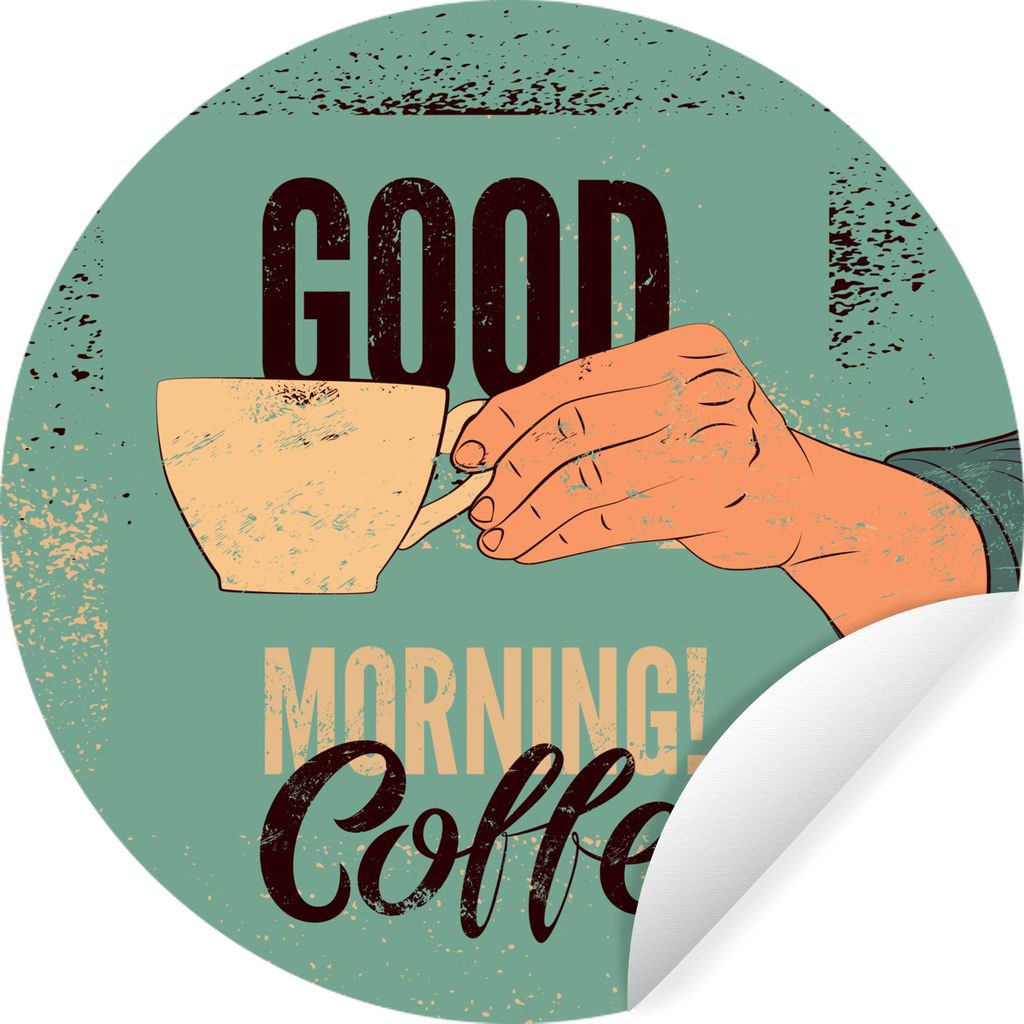 MuchoWow Runde Wandtattoo - Wandsticker Tapete Aufkleber Kaffee - Zitate - Retro - Guten Morgen! Kaffee - Zitate Ø 30 cm Selbstklebend und Repos...