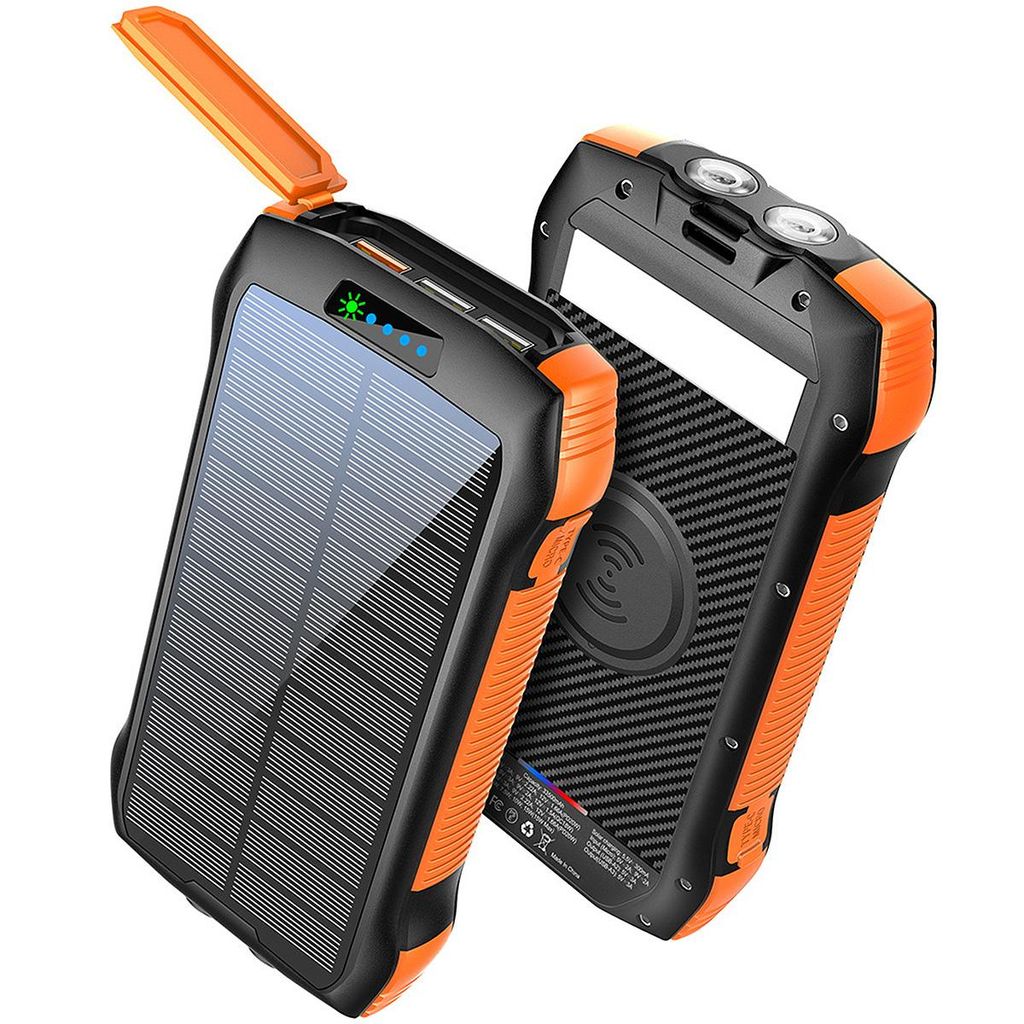 Solar Powerbank 20000mAh mit Wireless Charging PD 20W Schnellladung Outdoor Ladegerät mit LED Licht wasserdicht für Camping Reisen