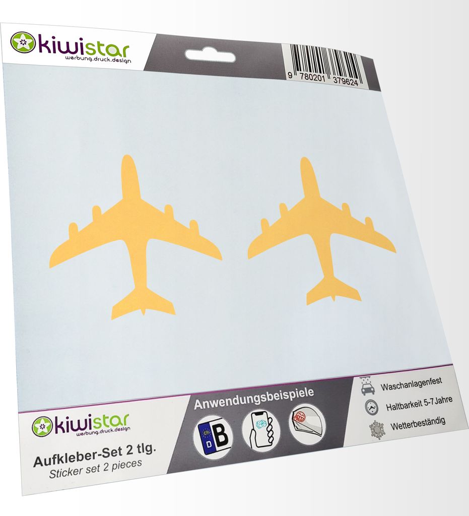 Kiwistar - 2x Kennzeichenaufkleber - creme - 21 mm Flugzeug - Airplane Aufkleber für Auto, Laptop, Fahrrad, LKW, Motorrad Mehrfarbig JDM Decal Racing