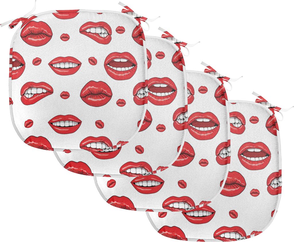 ABAKUHAUS Jahrgang Polster für Esszimmerstühle, Frau Lippen mit Gestures, Dekoratives wasserfestes Kissen mit Riemen für Küchensitze, 40 cm x 4...