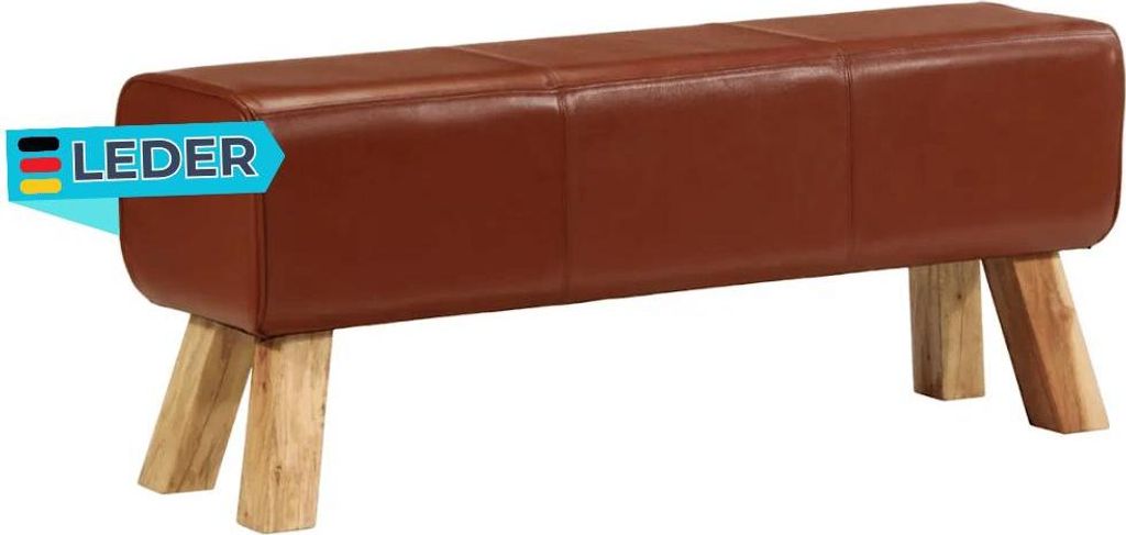 Sitzbank PFERO Turnbock Braun 110 cm Braun Echtleder Massivholz Mango | Polsterbank Bettbank Schlafzimmerbank